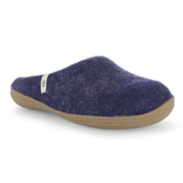 Wool Slippers Blue Rubber Sole Felted Mule