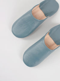 Womens Moroccan Leather Babouche Basic Slippers Blue Grey