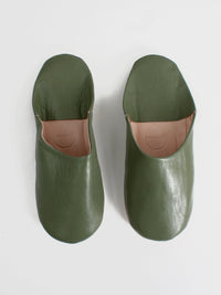 Mens Moroccan Leather Babouche Basic Slippers Olive