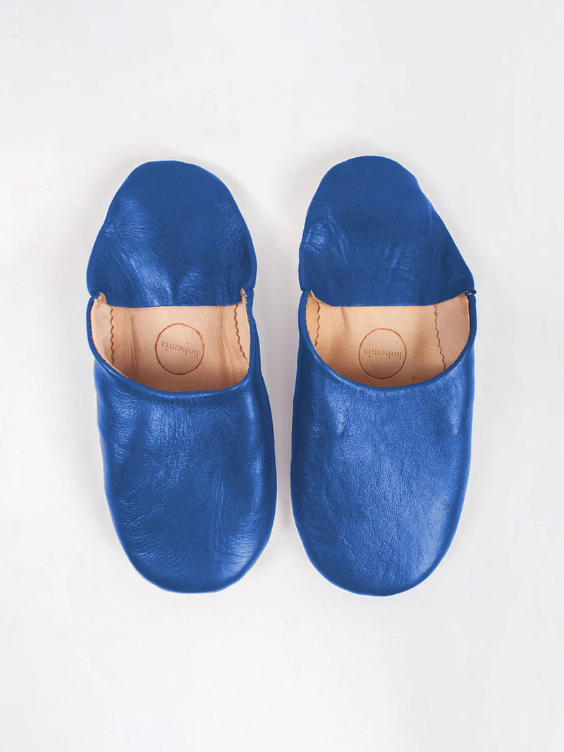 Womens Moroccan Leather Babouche Basic Slippers Majorelle Blue