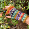 Wool Wristwarmers with Detachable String Multicoloured Mustard Yellow LAMBA Waste Wool