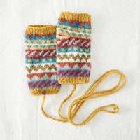 Wool Wristwarmers with Detachable String Multicoloured Mustard Yellow LAMBA Waste Wool