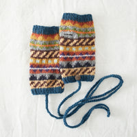 Wool Wristwarmers with Detachable String Multicoloured Ocean Blue LAMBA Waste Wool