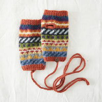 Wool Wristwarmers with Detachable String Multicoloured Rust Orange LAMBA Waste Wool