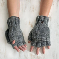 Wool Mitten Fingerless Gloves Lined Light Grey Gupta