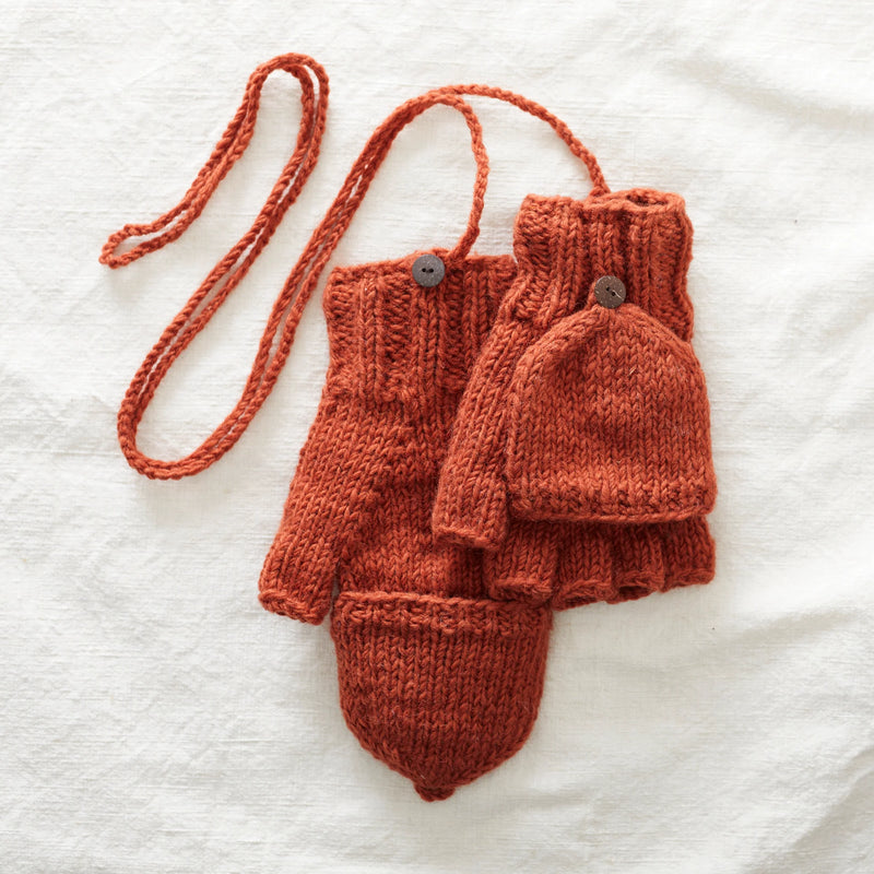 Wool Mitten Fingerless Gloves Lined Rust Orange Gupta