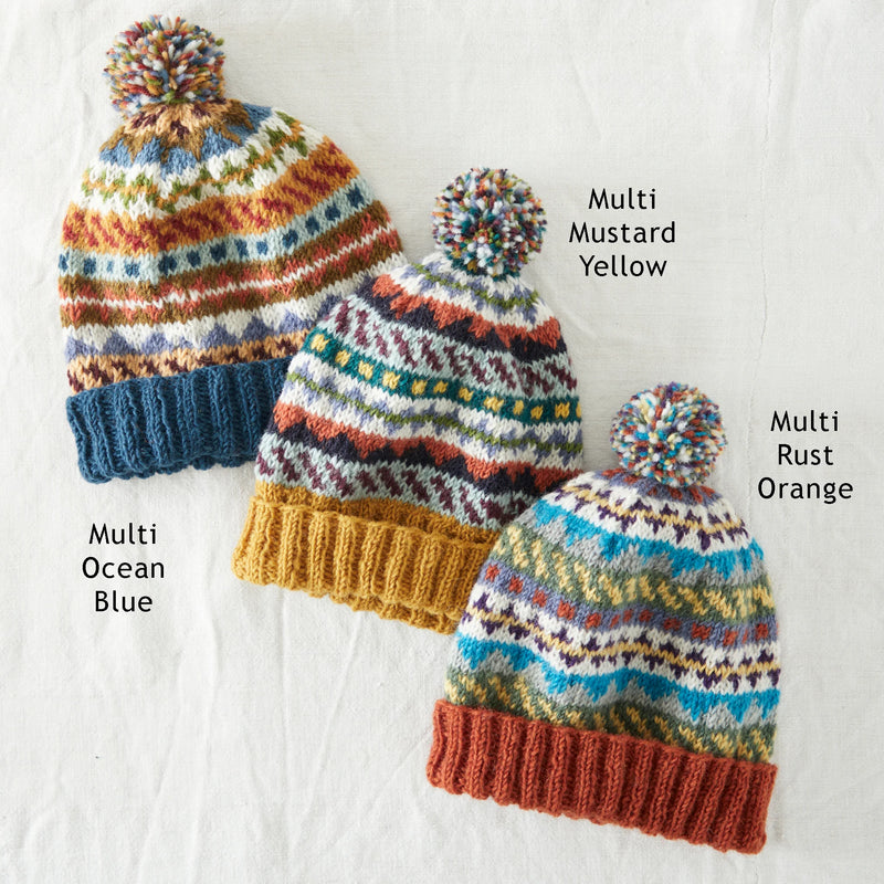 Wool Bobble Hat Multicoloured Ocean Blue Waste Wool