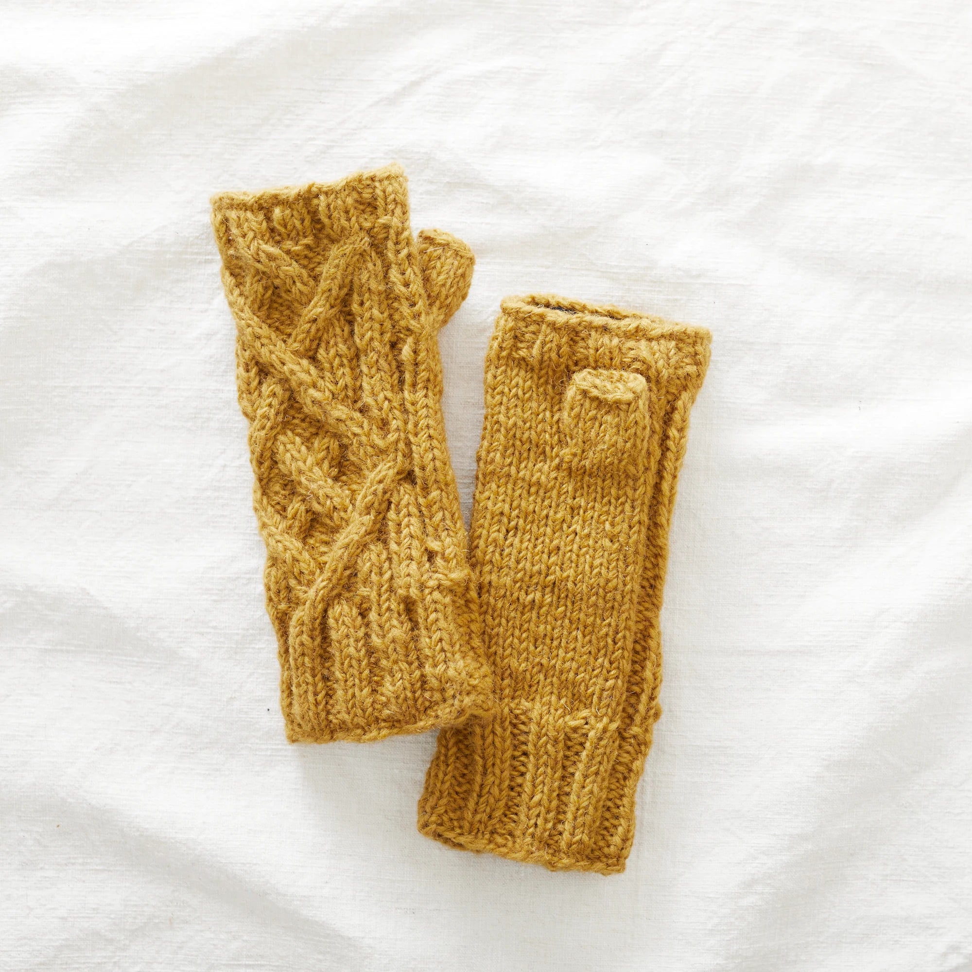 Wristwarmer Wool Gloves Cable Knit Multicoloured Mustard Yellow RAJA