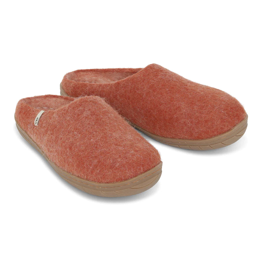 Wool Slippers Clay Rubber Sole Felted Mule