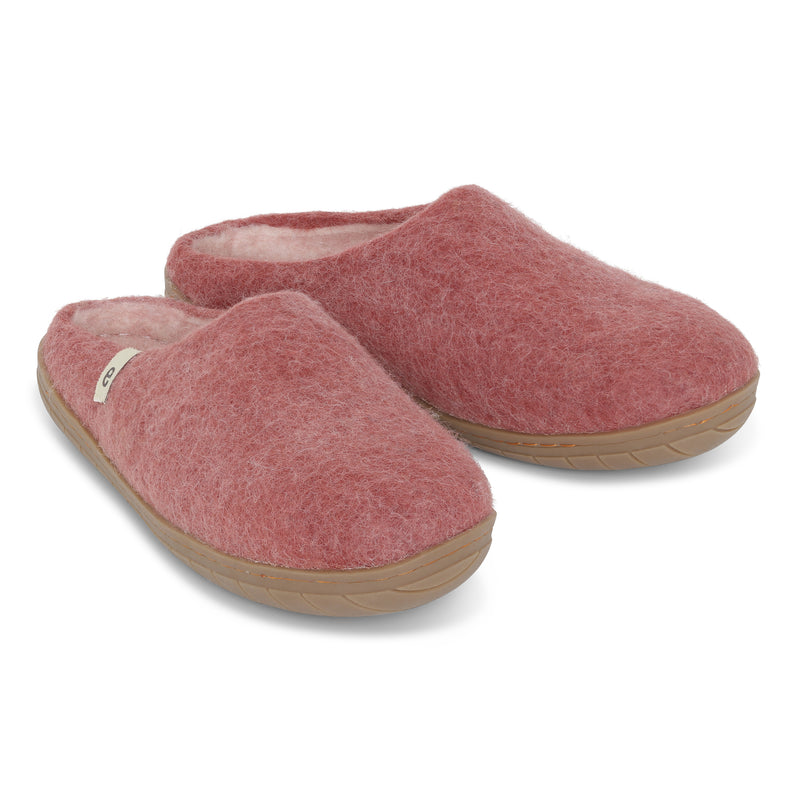 Wool Slippers Dusty Rose Rubber Sole Felted Mule