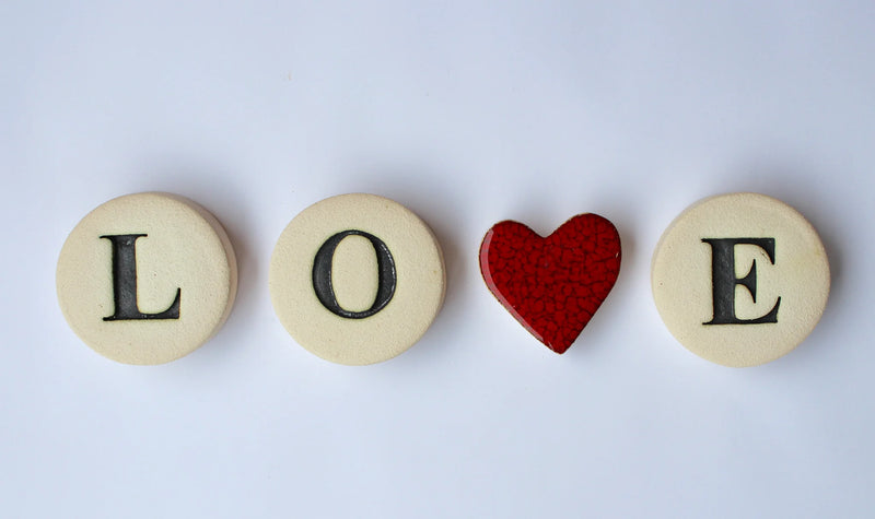 Handmade Round Heart Tiles - LOVE