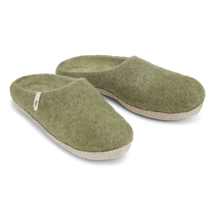 Wool Slippers Felted Mule Moss Green EGOS Copenhagen