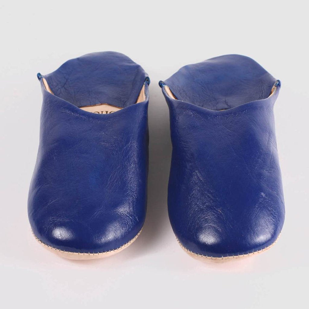 Mens Moroccan Leather Babouche Basic Slippers Cobalt