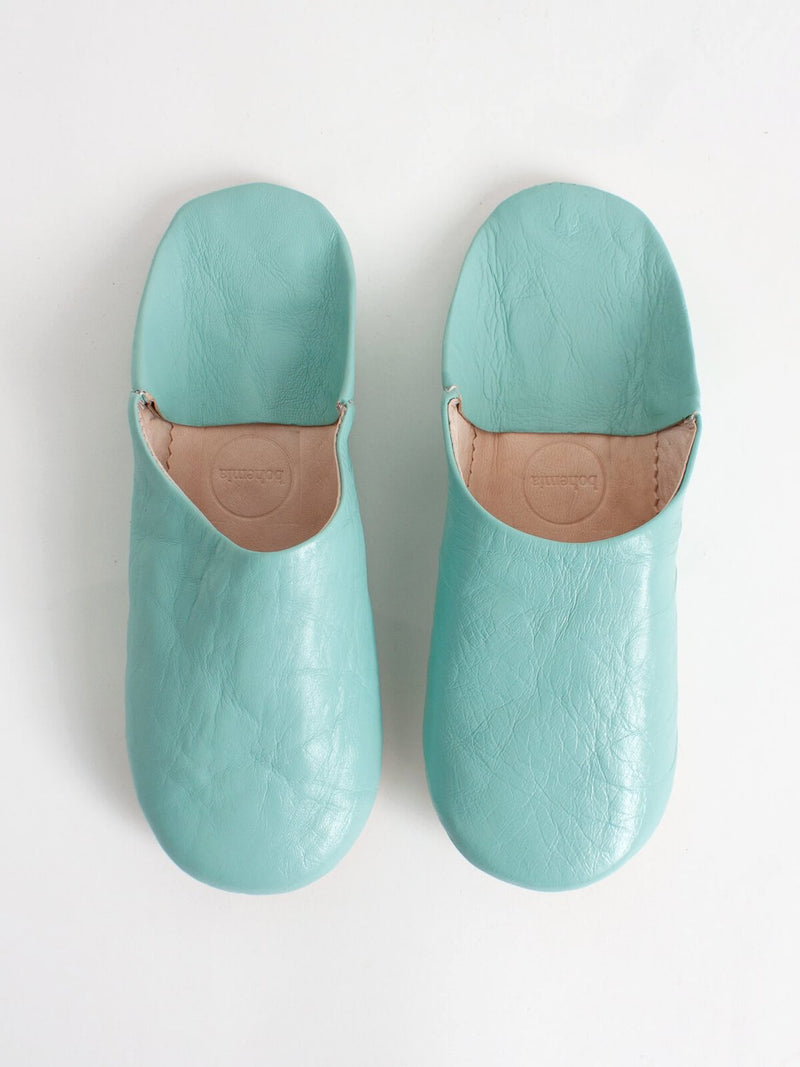 Womens Moroccan Leather Babouche Basic Slippers Duck Egg