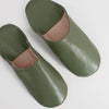 Mens Moroccan Leather Babouche Basic Slippers Olive