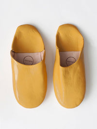 Womens Moroccan Leather Babouche Basic Slippers Mustard