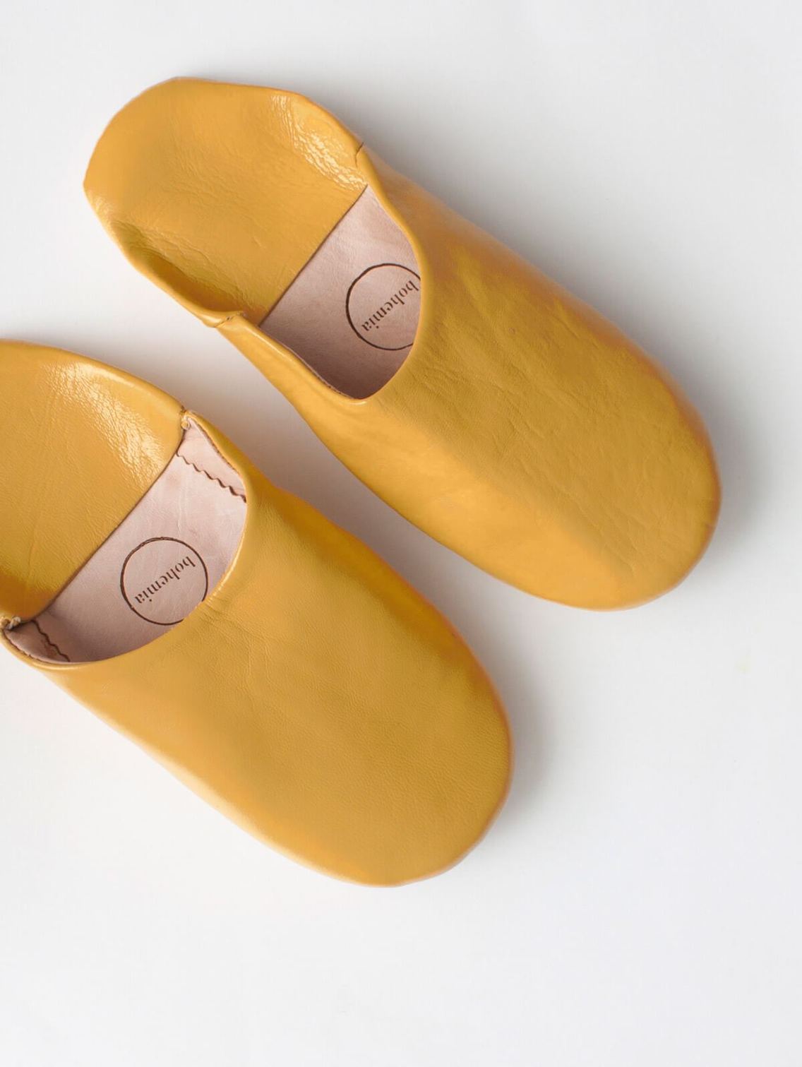 Womens Moroccan Leather Babouche Basic Slippers Mustard