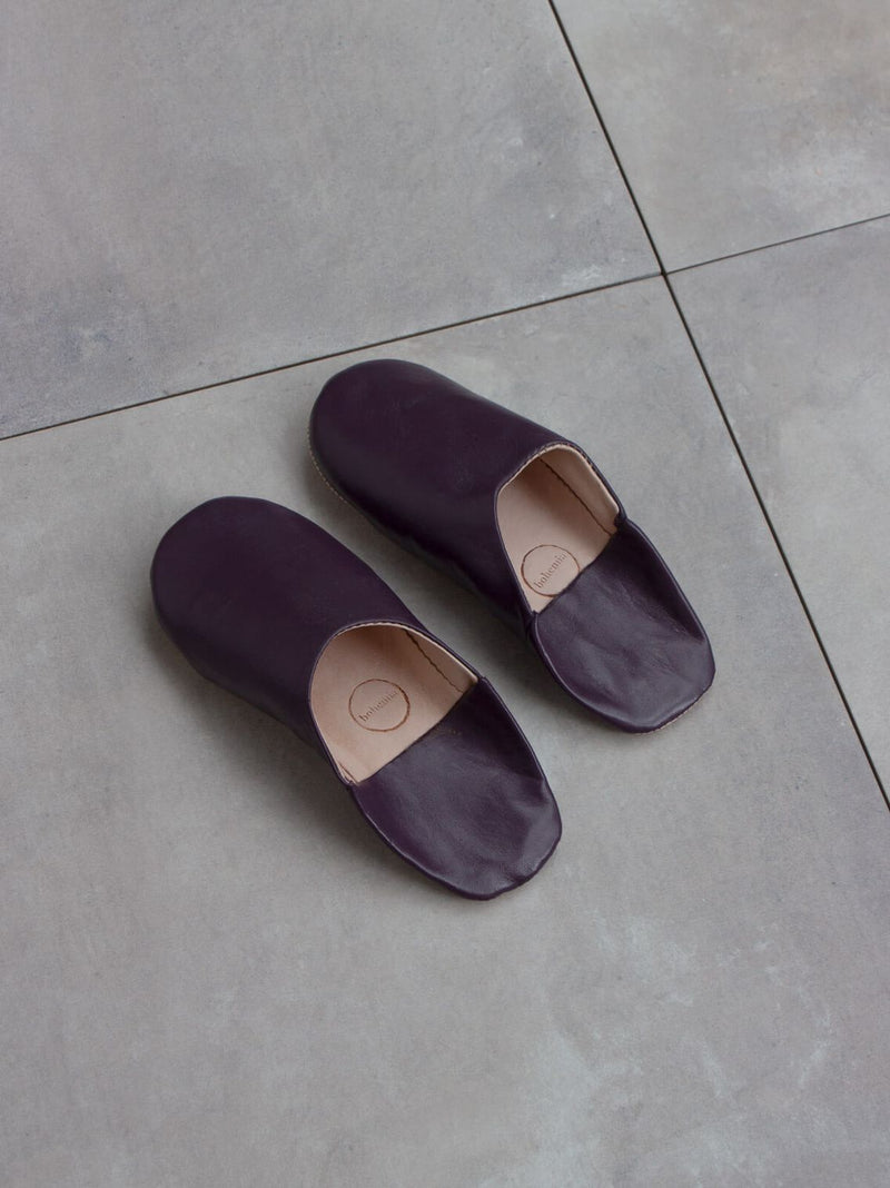 Womens Moroccan Leather Babouche Basic Slippers Plum