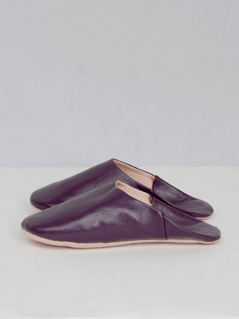 Womens Moroccan Leather Babouche Basic Slippers Plum