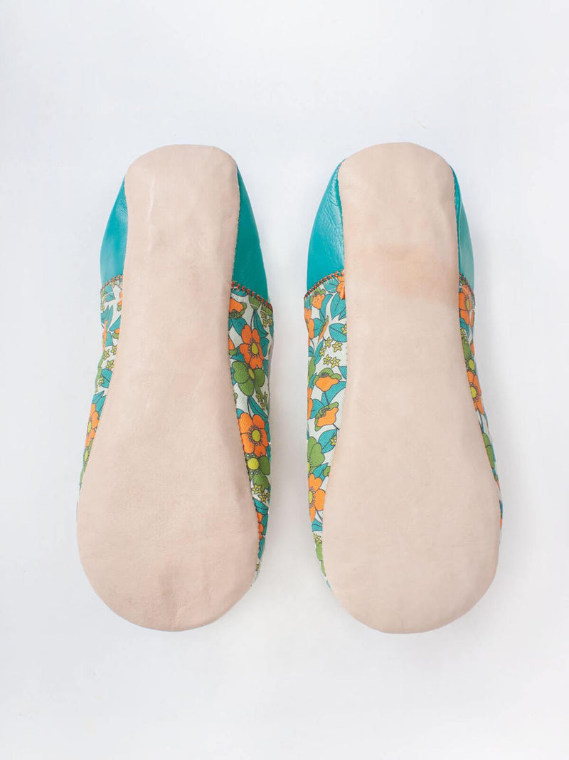 Womens Cotton/Leather Babouche Slippers