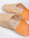 Womens Cotton/Leather Babouche Slippers