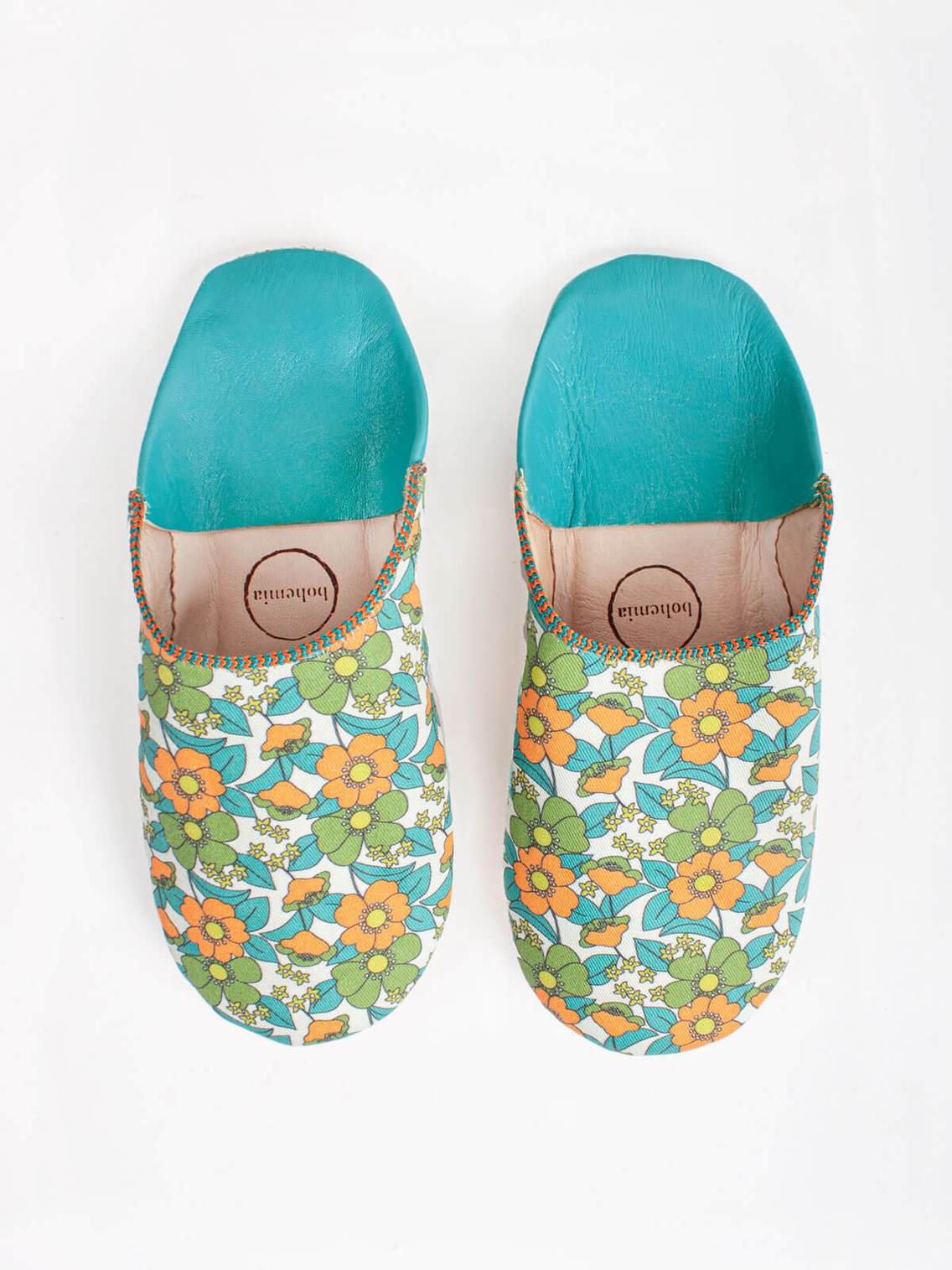 Womens Cotton/Leather Babouche Slippers