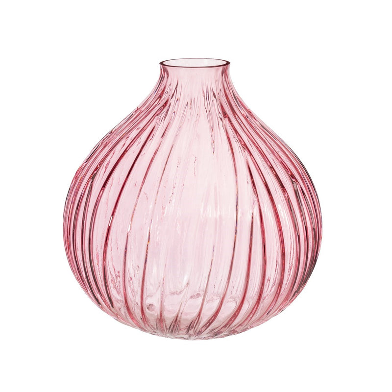 Round Fluted Glass Vase Pink