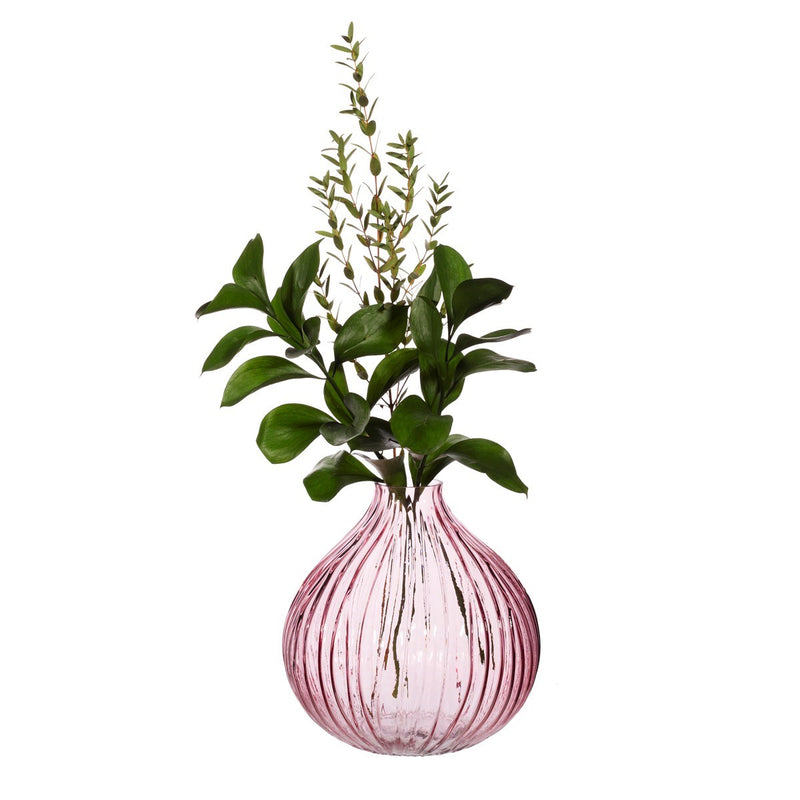 Round Fluted Glass Vase Pink