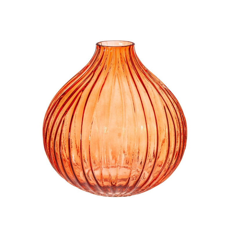 Round Fluted Glass Vase Amber