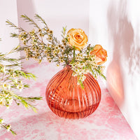 Round Fluted Glass Vase Amber