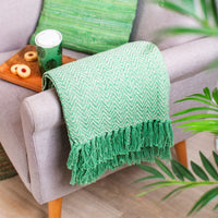 Green Herringbone Blanket Throw