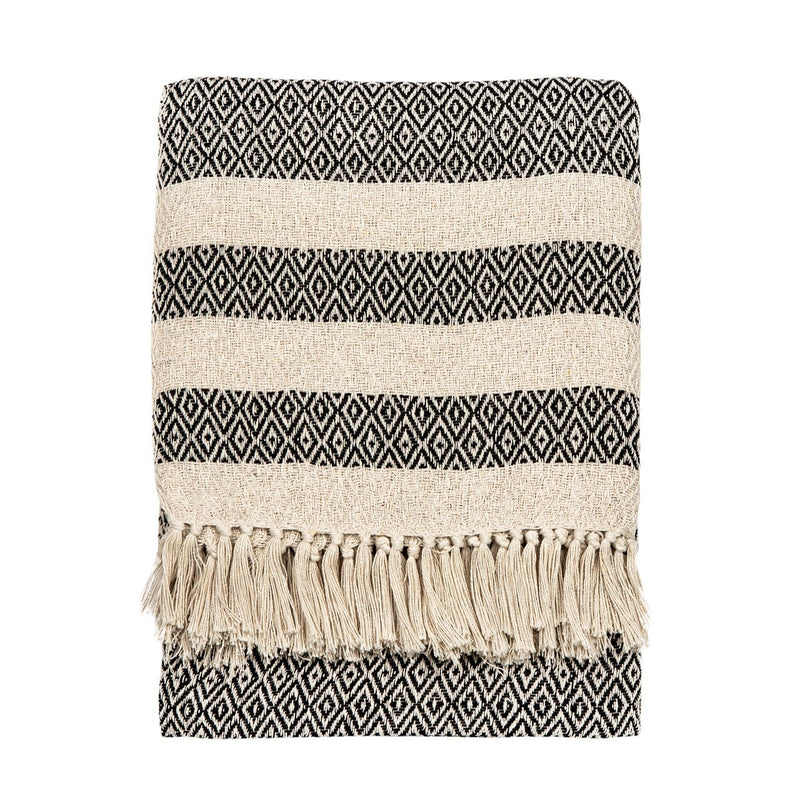 Scandi Boho Blanket Throw - Black/Cream