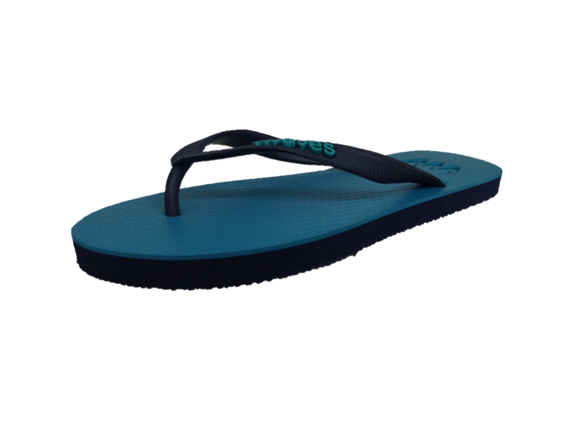 Waves Unisex 100% Natural Rubber Flip Flop  Turquoise  /  Navy