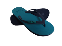 Waves Unisex 100% Natural Rubber Flip Flop  Turquoise  /  Navy