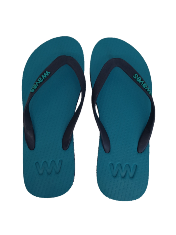 Waves Unisex 100% Natural Rubber Flip Flop  Turquoise  /  Navy