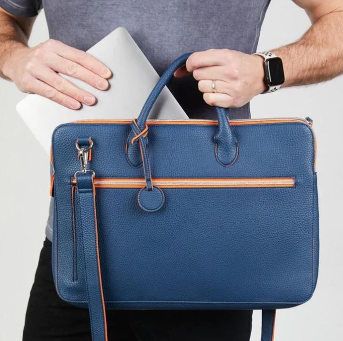 Balsas Document and Laptop Portfolio Bag - Navy/Orange