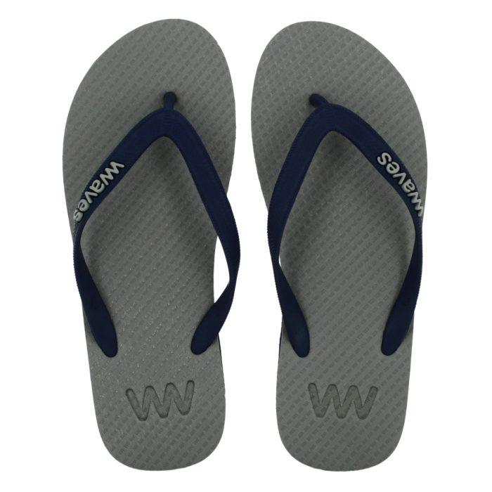 Waves Mens 100% Natural Rubber Flip Flop  Navy / Grey