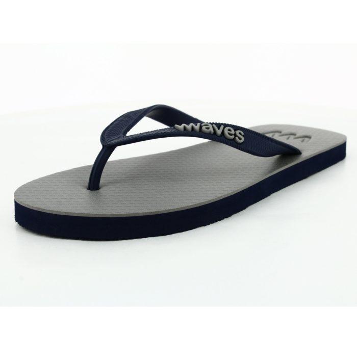 Waves Mens 100% Natural Rubber Flip Flop  Navy / Grey