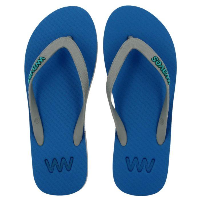 Waves Mens 100% Natural Rubber Flip Flop  Grey  / Blue