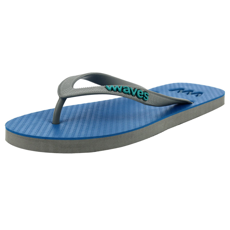 Waves Mens 100% Natural Rubber Flip Flop  Grey  / Blue