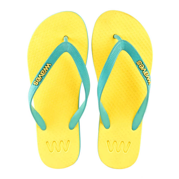 Waves Womens 100% Natural Rubber Flip Flop   Light Blue  / Yellow