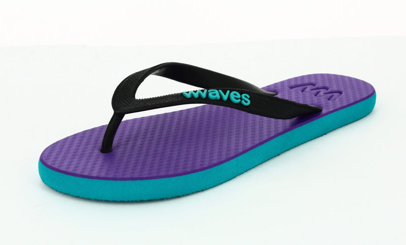 Waves Womens 100% Natural Rubber Flip Flop  Turquoise  /  Purple