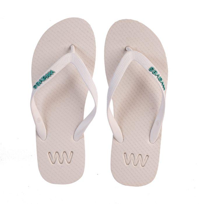 Waves Unisex 100% Natural Rubber Flip Flop   /  White